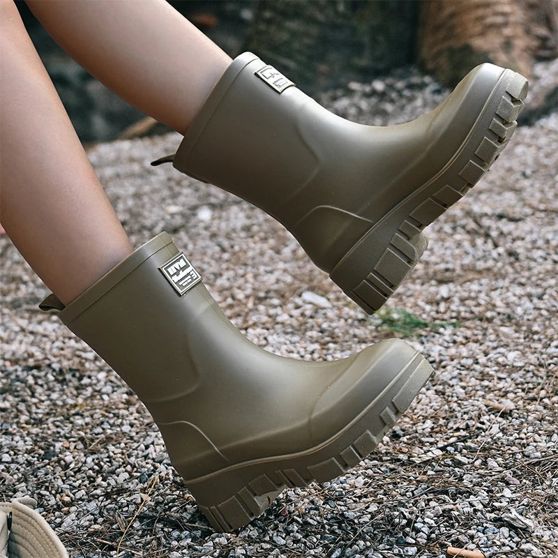 R&B | Damen Chelsea wasserdichte Stiefel mit Blockabsatz & gemusterter Sohle