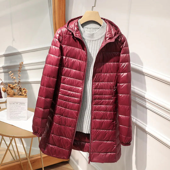 R&B - Lange Daunenjacke für Frauen mit Kapuze