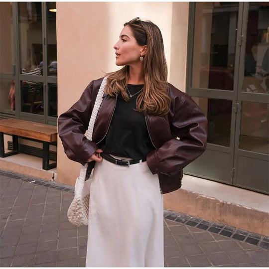 R&B | Eco-Leder Vintage Bomberjacke