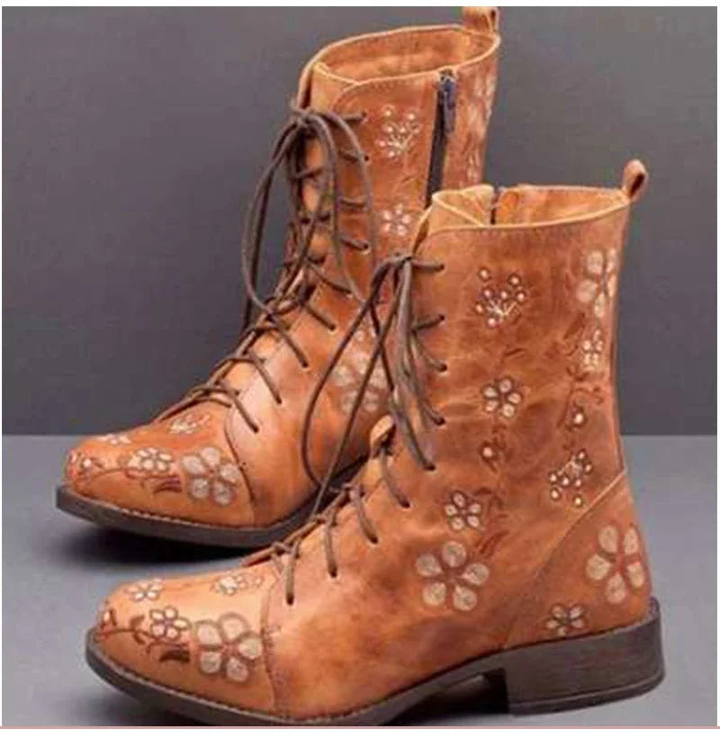 Bestickte Blumenstiefel mit Schnürung R&B
