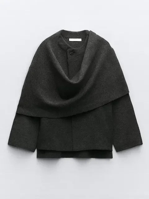 R&B | Gestrickte Capejacke Mit Schal Für Damen Im Eleganten Herbststil
