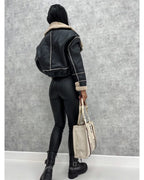R&B | Kurze Lederjacke mit Teddyfutter