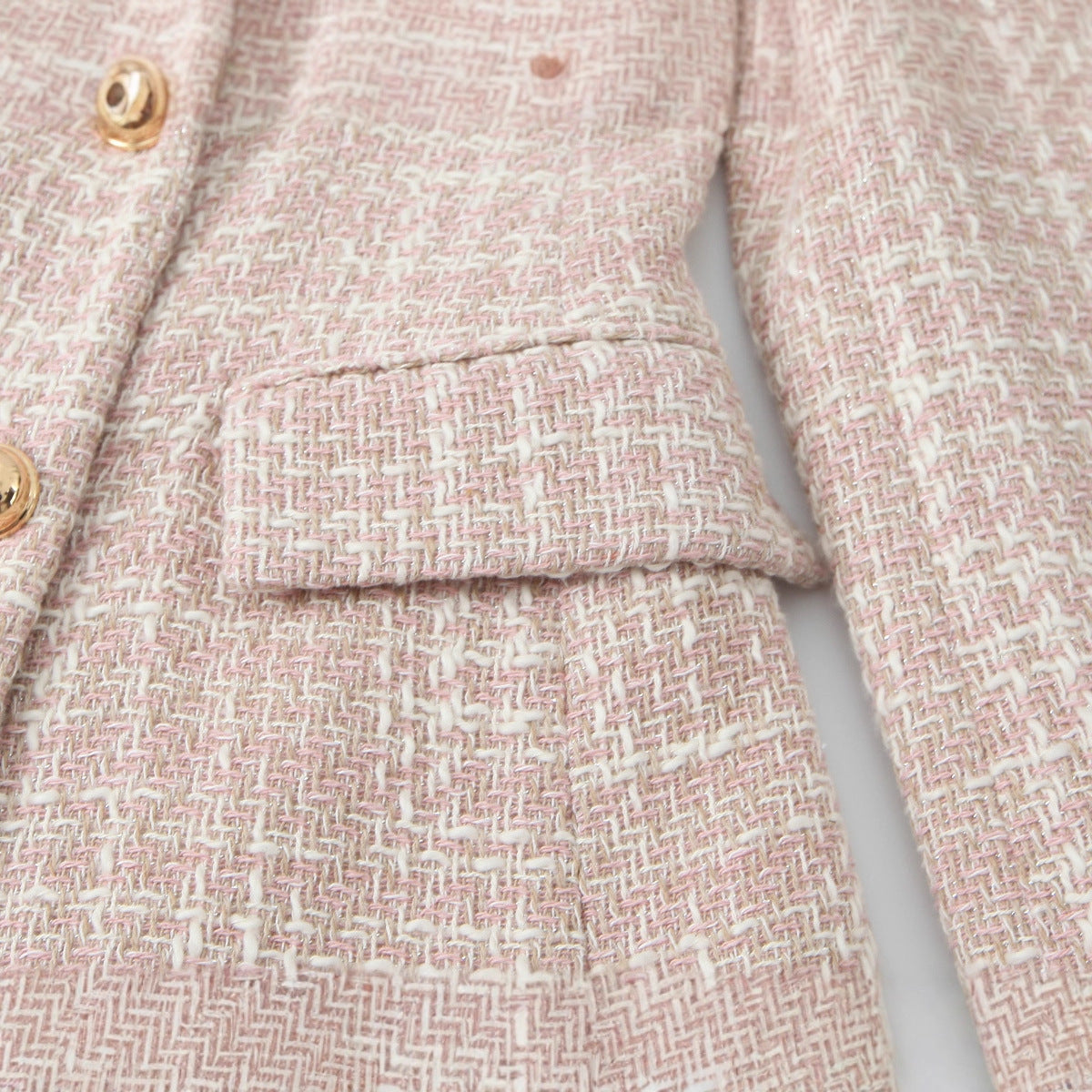 R&B | Klassischer Doppelreiher Pink Tweed Blazer