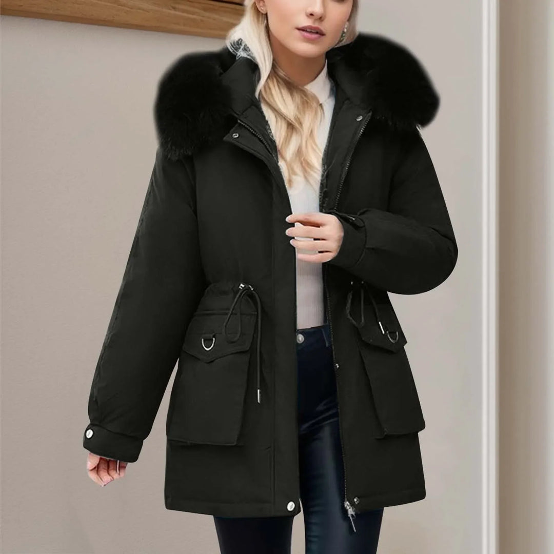 R&B | Winter-Windbreaker mit Kapuze, Durchgehendem Reißverschluss, Taillenzug und Taschen