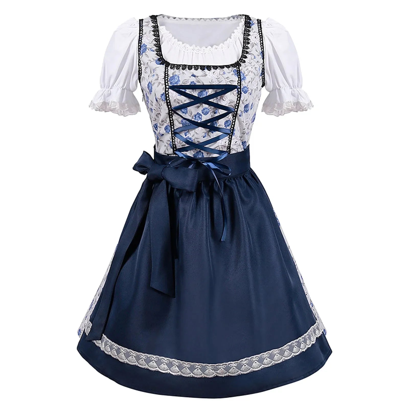 R&B | Kurzärmelig Spitze Oktoberfest Kleid mit Schürze