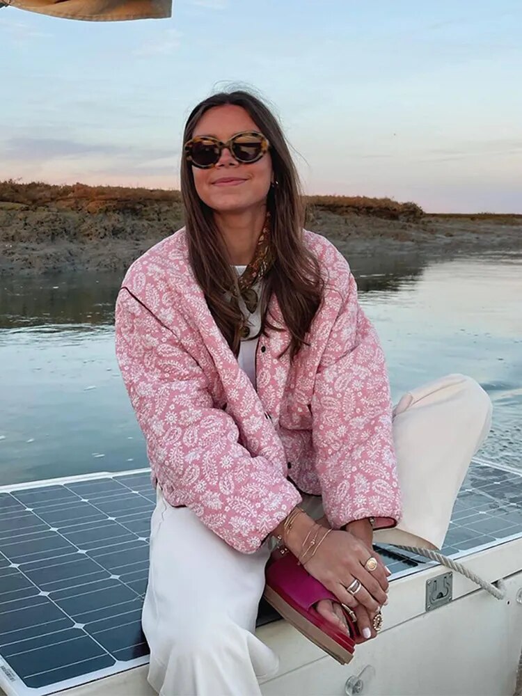 BLOOM | Rosa Patchwork Gesteppte Damenjacke
