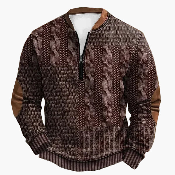 R&B | Strickpullover mit Zopfmuster und Viertelreißverschluss - Modischer Freizeitpullover für Herbst und Winter