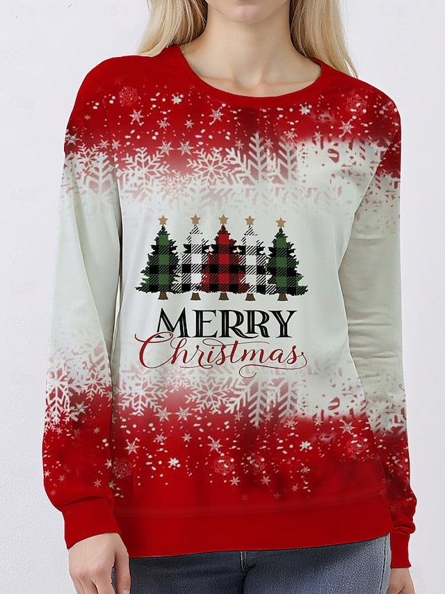 R&B | V-Ausschnitt Weihnachtsbaum Print Langärmlig