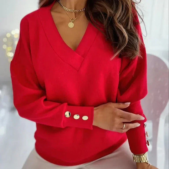 R&B | Bluse mit Knopfdetails V-ausschnitt Elegant und Lässig