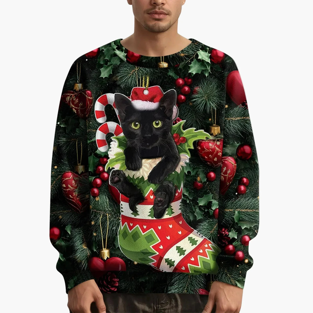 R&B | Weihnachtspullover mit Katzenmotiv und Festlichem Design - Lustiger Weihnachtssweater für Weihnachten und Winter
