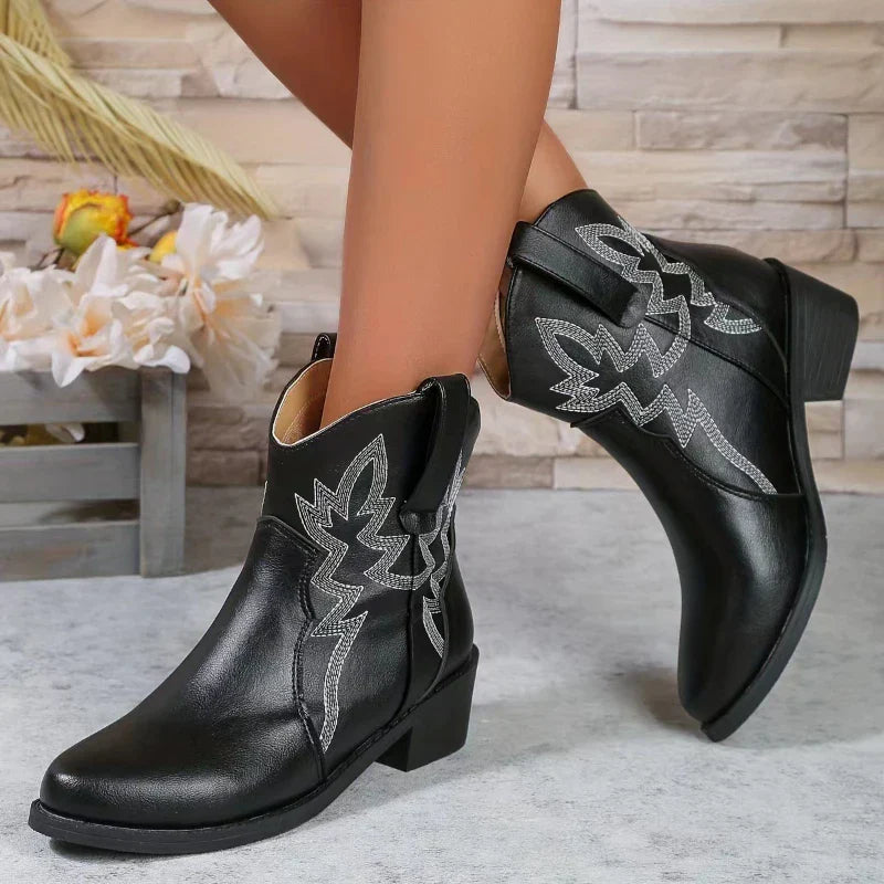 R&B - PU niedriger Absatz rutschfeste Damen Cowboystiefel