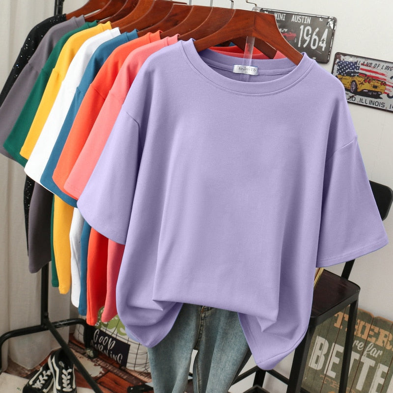 R&B | Oversized Baumwoll-Basic-T-Shirt für Damen