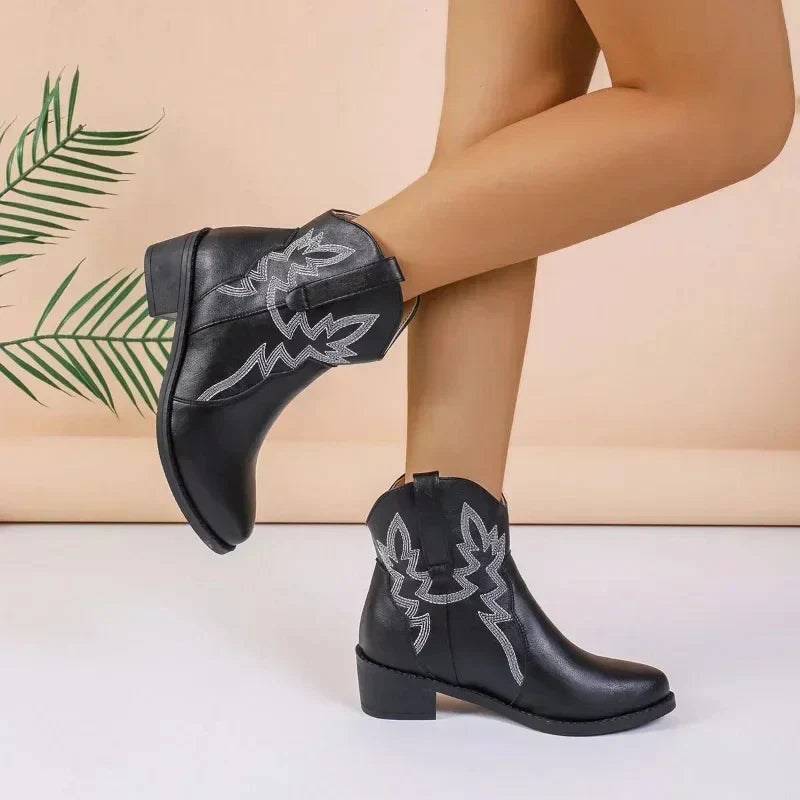 R&B | PU niedriger Absatz rutschfeste Damen Cowboystiefel