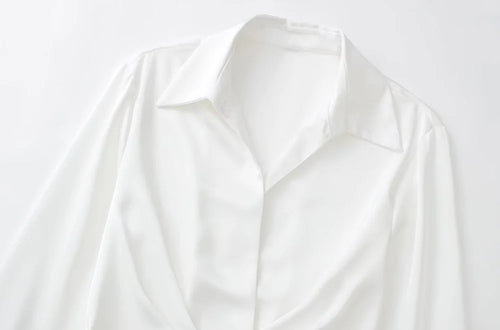 Damen Vintage V-Ausschnitt Lange Ärmel Satin Minikleid