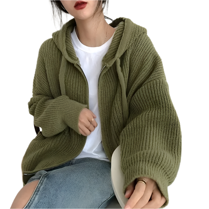 R&B | Oversized Strick Damenpullover mit Reißverschluss