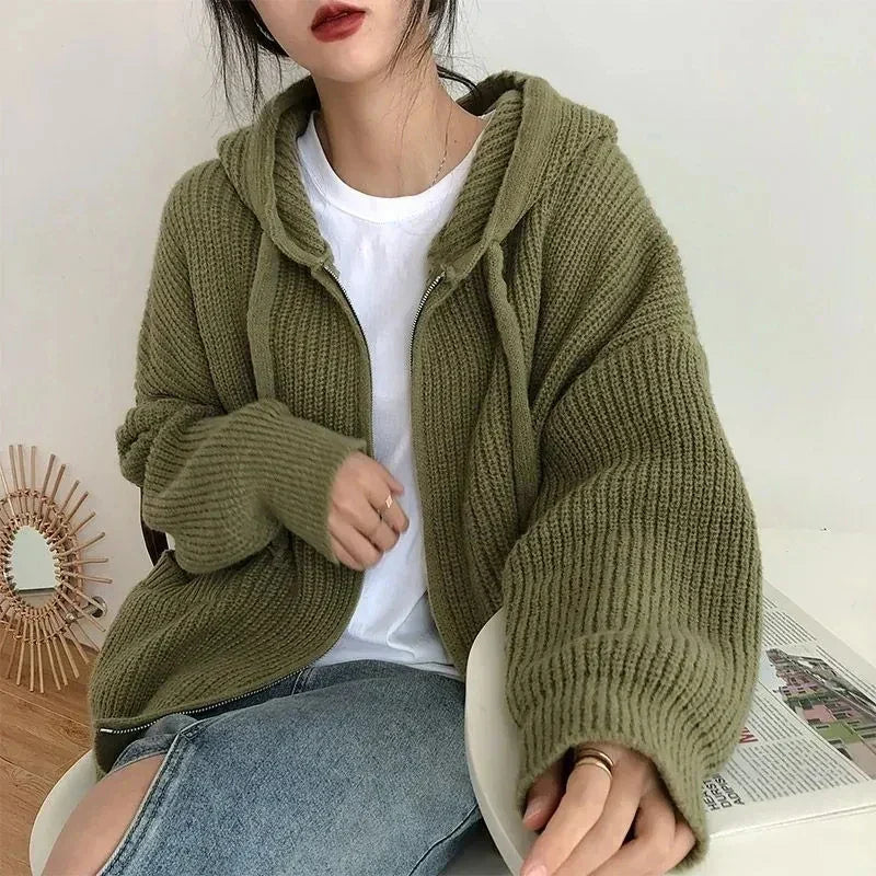 R&B | Oversized Strick Damenpullover mit Reißverschluss