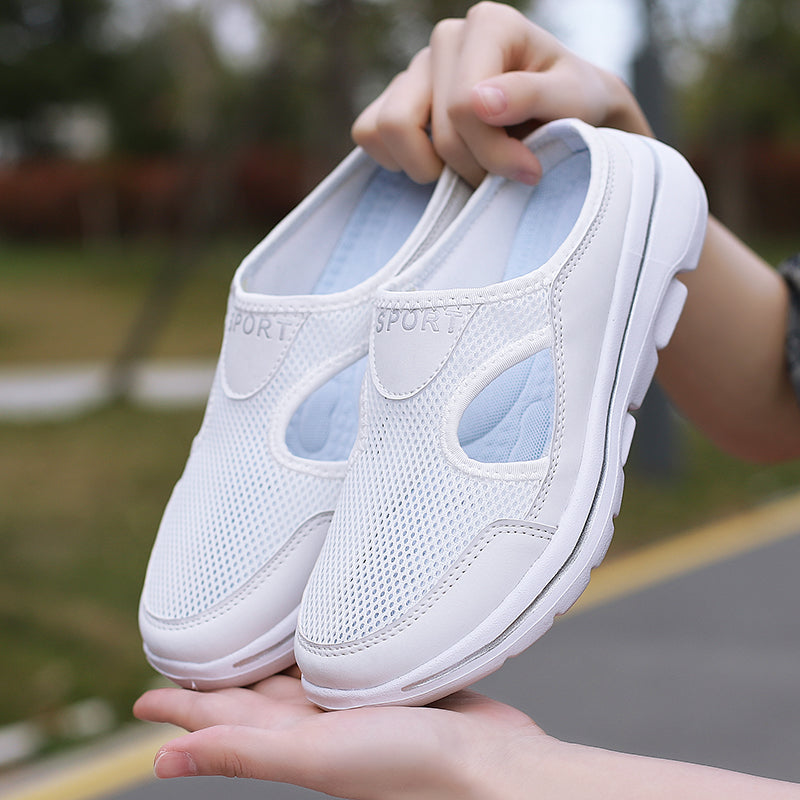 R&B Damen Slip-On-Pantoletten aus Mesh mit seitlichen Ausschnitten