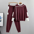 R&B | Lässiges Herbst Strick Patchwork Oberteil und Hosen Set für Frauen