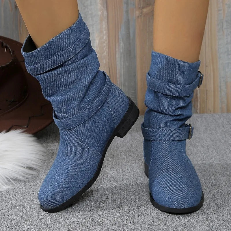 R&B | Denim Schnallen-Stiefeletten