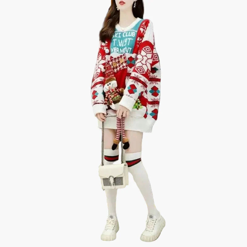 R&B | Weihnachtspullover Ugly Christmas Sweater mit 3D Schneemann und Wintermotiv - Lustiger Feiertagspullover für Partys