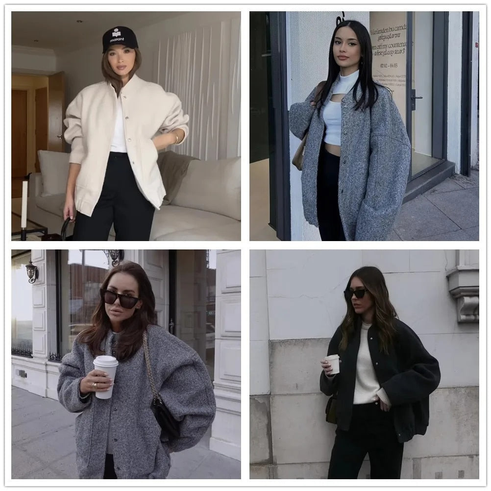 R&B | Bomberjacke - Oversized Fit - Weiches Fleece - Druckknopfverschluss - Taschen