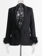 R&B | Langarm Patchwork-Blazer mit Rautenmuster