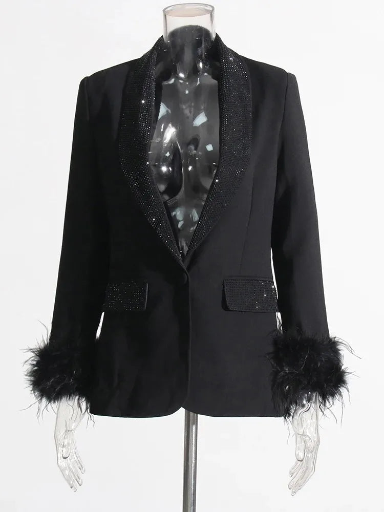 R&B | Langarm Patchwork-Blazer mit Rautenmuster