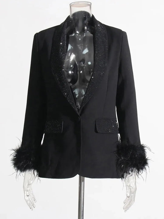 R&B | Langarm Patchwork-Blazer mit Rautenmuster