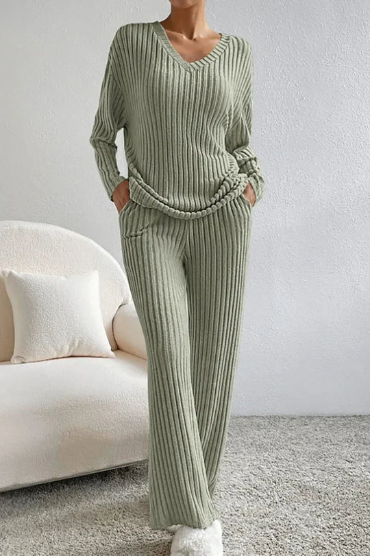 R&B | Damen Rippstrick Zwei-Teilen Loungewear Set
