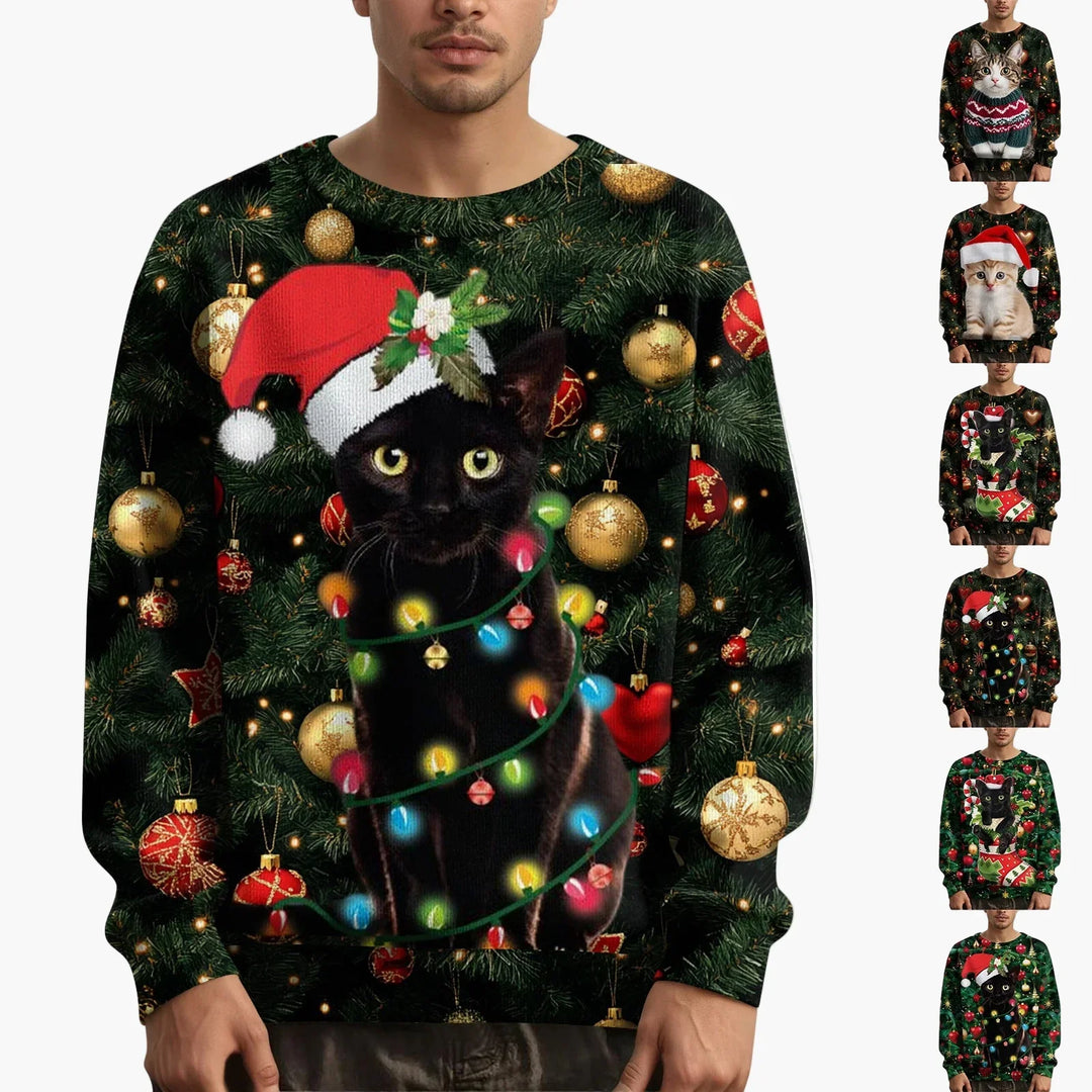 R&B | Weihnachtspullover mit Katzenmotiv und Festlichem Design - Lustiger Weihnachtssweater für Weihnachten und Winter
