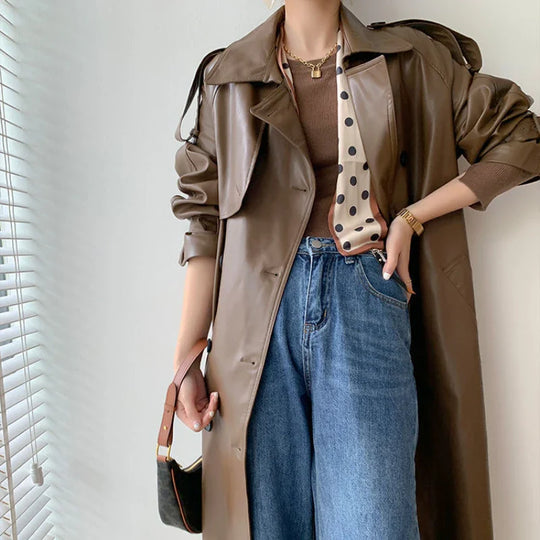 R&B | Langer Trenchcoat für Frauen Lederlook Stilvoll und Modern