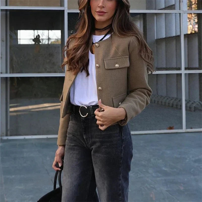 R&B | Elegante Bouclé-jacke Goldknöpfe und Taschen Klassischer Stil