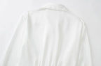 Damen Vintage V-Ausschnitt Lange Ärmel Satin Minikleid