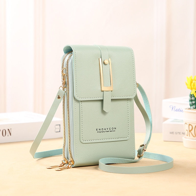 R&B | Leder Smartphone Clutch Damen Handtasche mit Touchscreen-Fenster