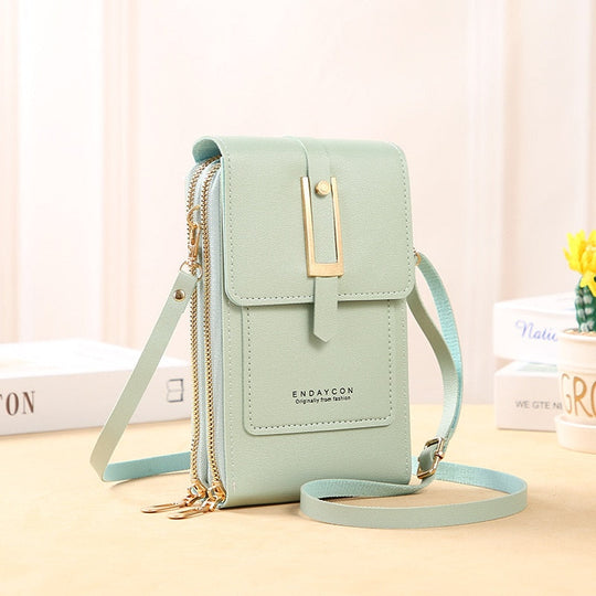 R&B | Leder Smartphone Clutch Damen Handtasche mit Touchscreen-Fenster