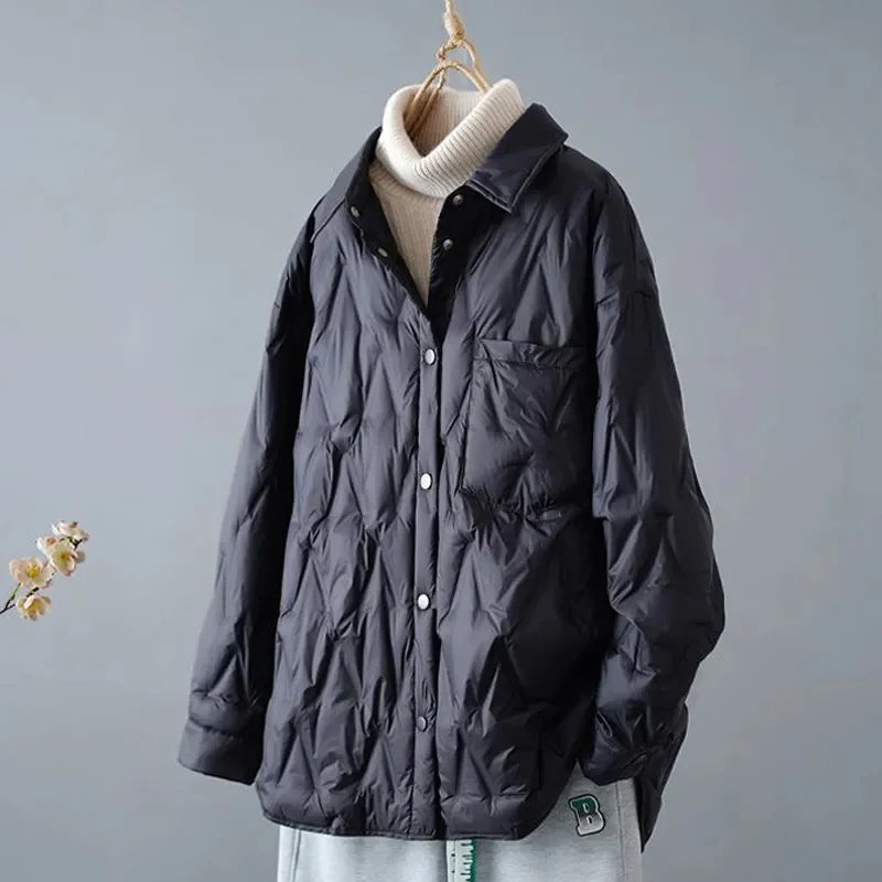 R&B | Gestepptes Shirt-Jacke - Lockere Passform - Knopfverschluss - Leichtes Layering-Stück