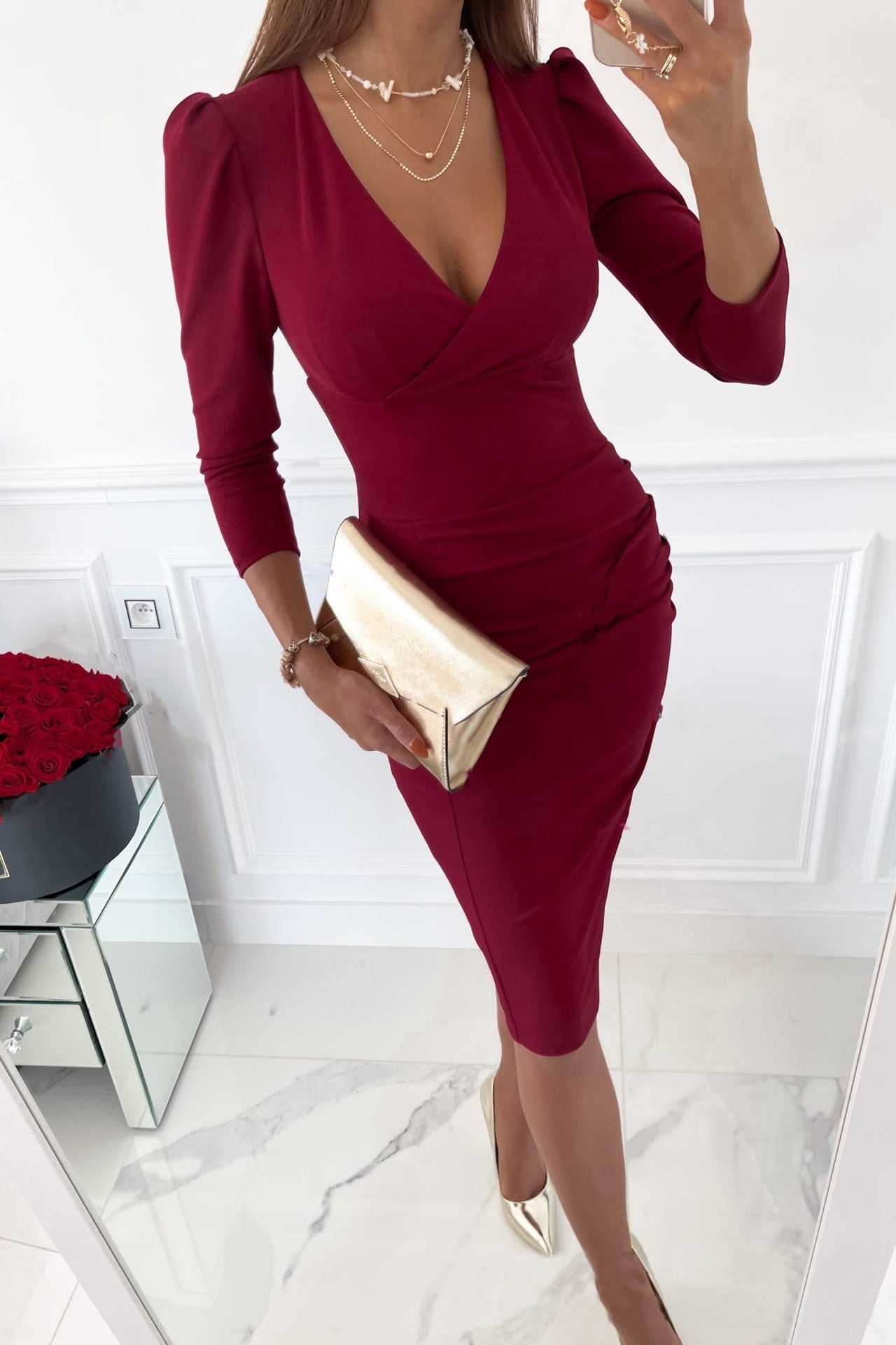 I Bodycon Kleid mit V-Ausschnitt Für Frauen