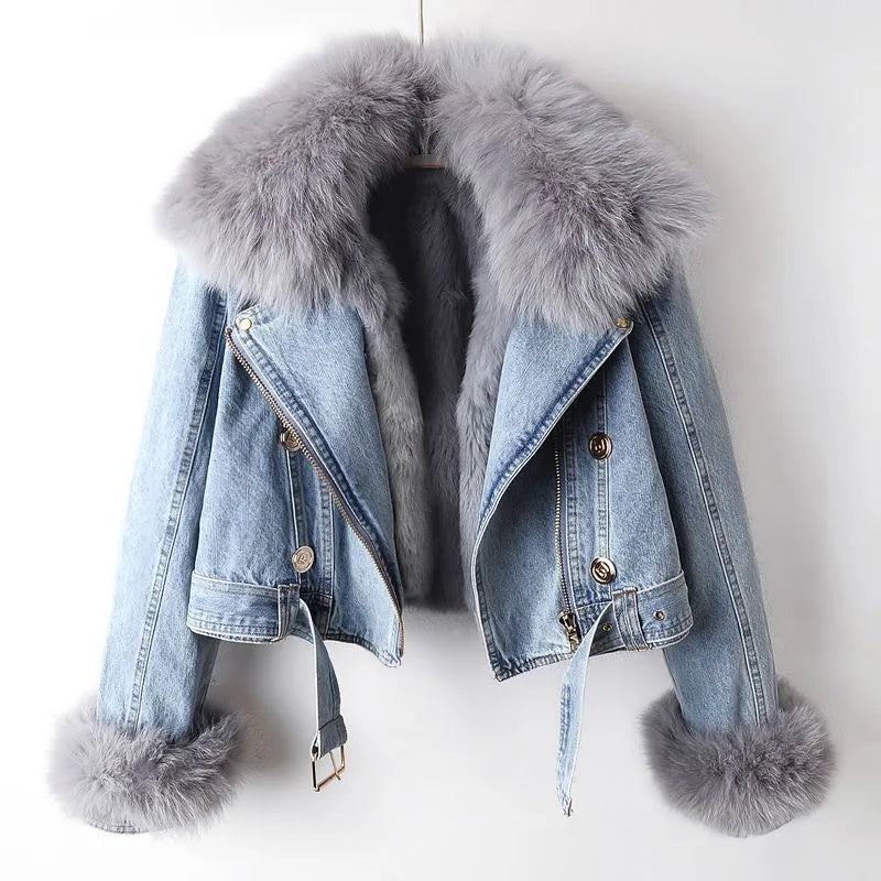 R&B | Denim und Kunstfell Eleganz Jacke