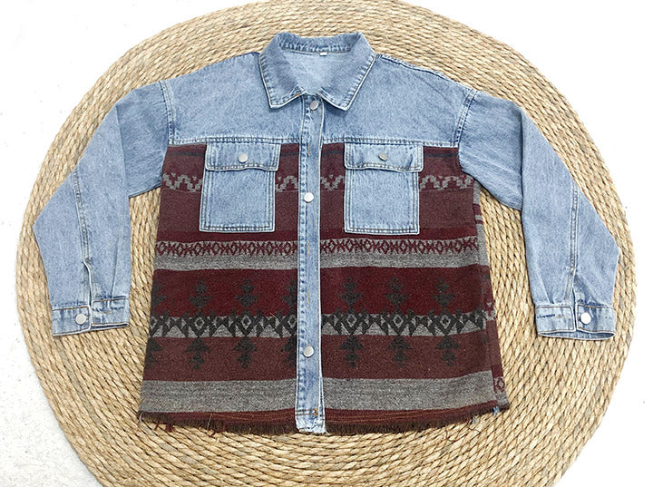 R&B | Aztec Revers Tasche Denim Patchwork Jacke