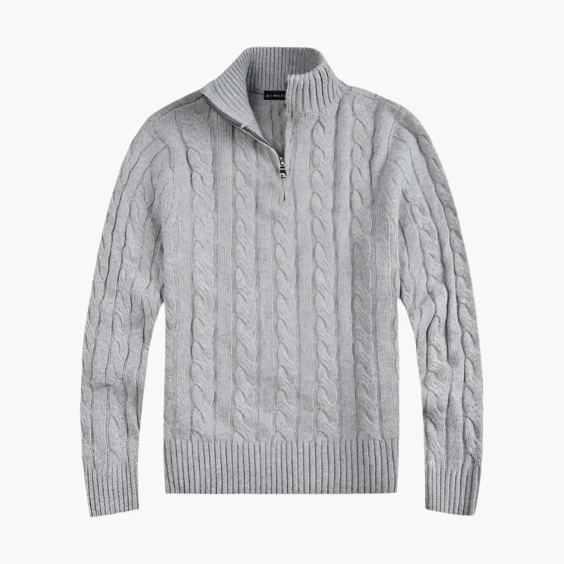 R&B | Pullover mit Zopfmuster und Halbem Reißverschluss - Eleganter Freizeit-Strickpullover