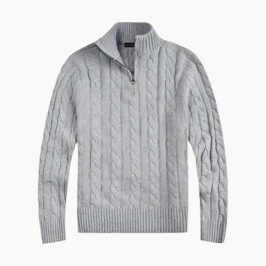R&B | Pullover mit Zopfmuster und Halbem Reißverschluss - Eleganter Freizeit-Strickpullover