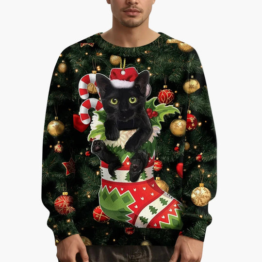 R&B | Weihnachtspullover mit Katzenmotiv und Festlichem Design - Lustiger Weihnachtssweater für Weihnachten und Winter