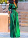 R&B Damen Jumpsuit mit V-Ausschnitt und Metallic-Optik