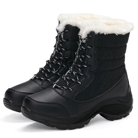 R&B | Schnee Boots Knöchelhoch mit Kunstpelz Gefüttert Schnürung Plateausohle Wasserabweisend