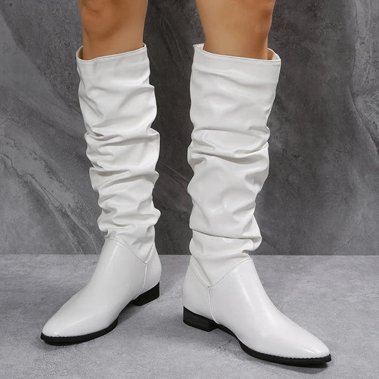 R&B | Knielange Punk-Stil Falten Pu-Leder Stiefel