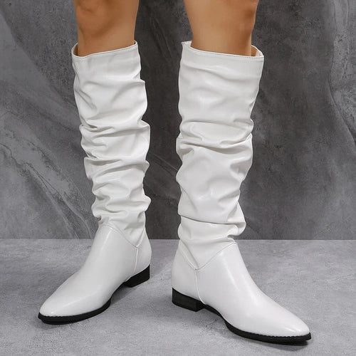 R&B | Knielange Punk-Stil Falten Pu-Leder Stiefel