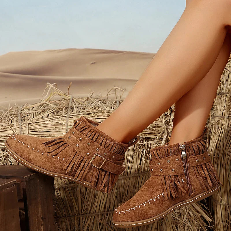 R&B | Retro Kunstwildleder Schnalle Cowboy Stiefeletten