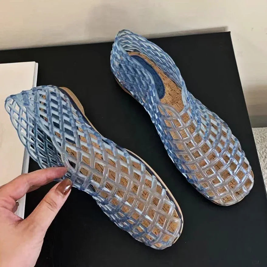 R&B | Sommer Jellies Schuhe Frauen Mode Transparent Mesh Hollow Out Strand Schuhe Damen Flache Sandalen Farbige Runde Zehen Jelly Sandalen