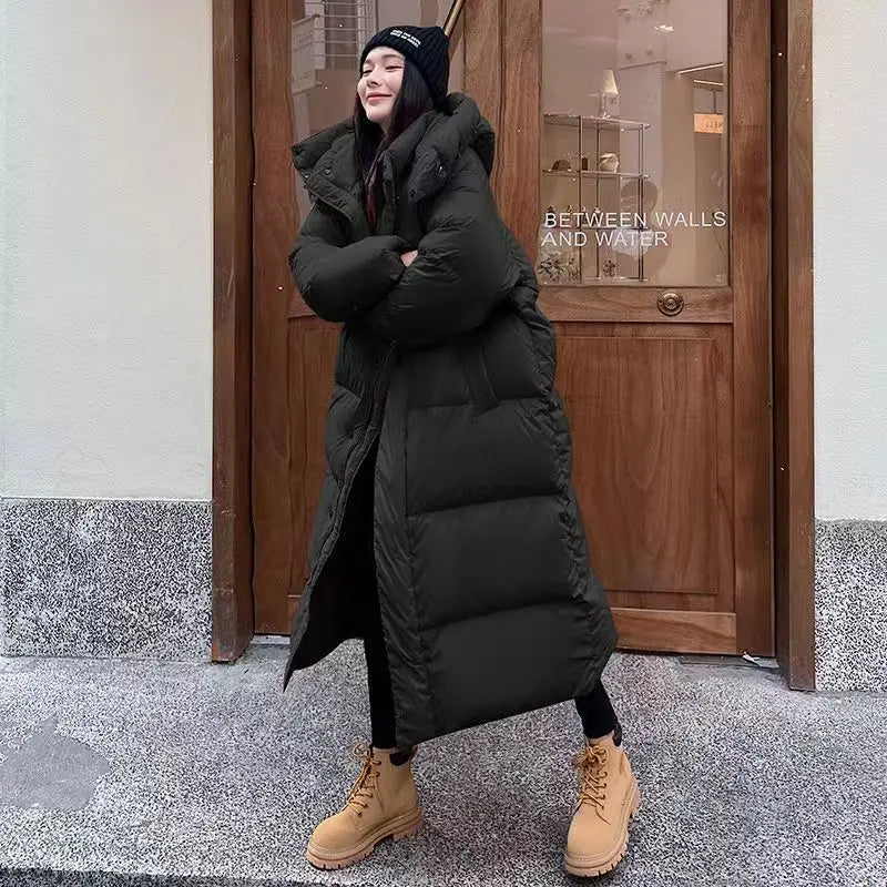 R&B | Lange Pufferjacke mit Kapuze für Damen - Winter