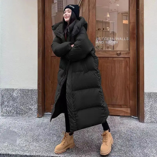 R&B | Lange Pufferjacke mit Kapuze für Damen - Winter